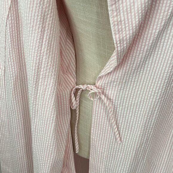 Bill Blass Seersucker Pink/White Women's Belted Robe Front Logo&2 Side Pockets - Picture 10 of 11